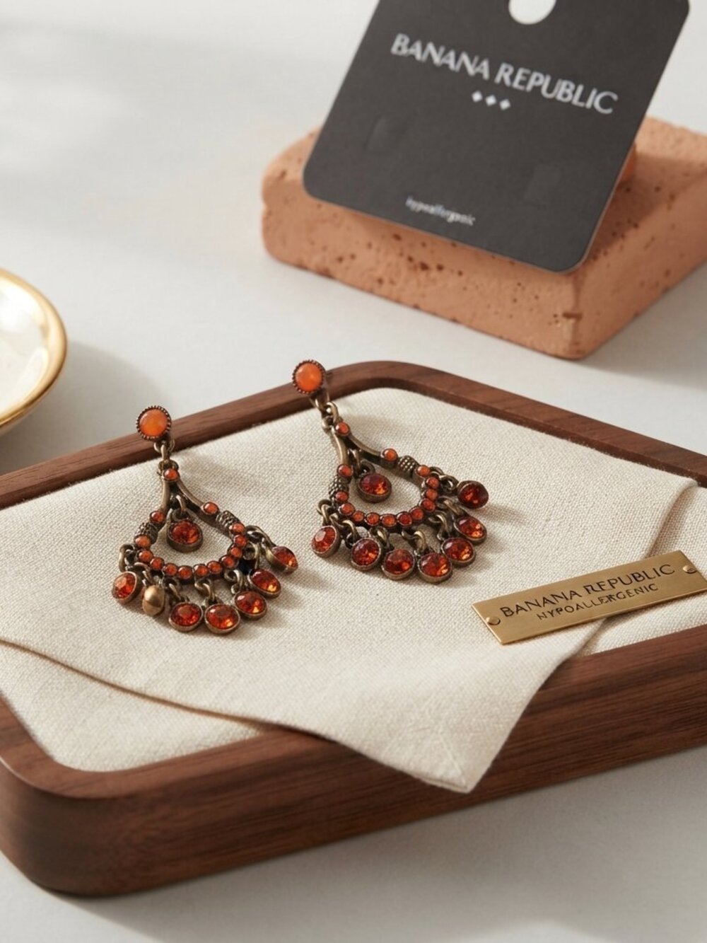 Banana Republic Hypoallergenic Orange Crystal Chandelier Pierced Earrings